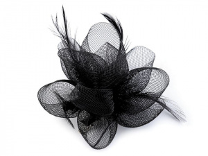 Brož / ozdoba do vlasů květ s peřím