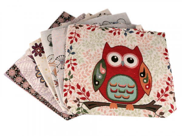 Lněná taška kočka, liška, sova 43x44 cm