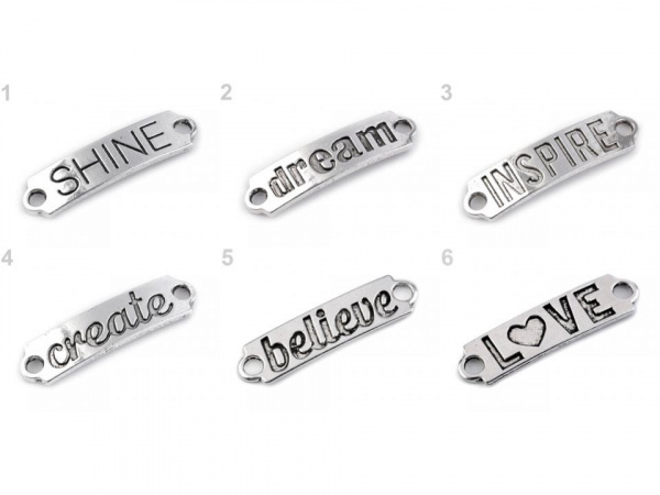 Kovová ozdoba s textem 10x40 mm