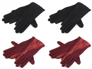 Dámské úpletové rukavice s krajkou