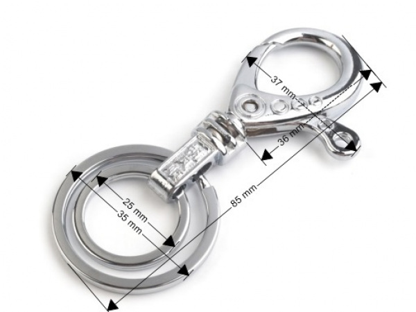 Kovová karabina s kroužky Ø25 mm, Ø35 mm