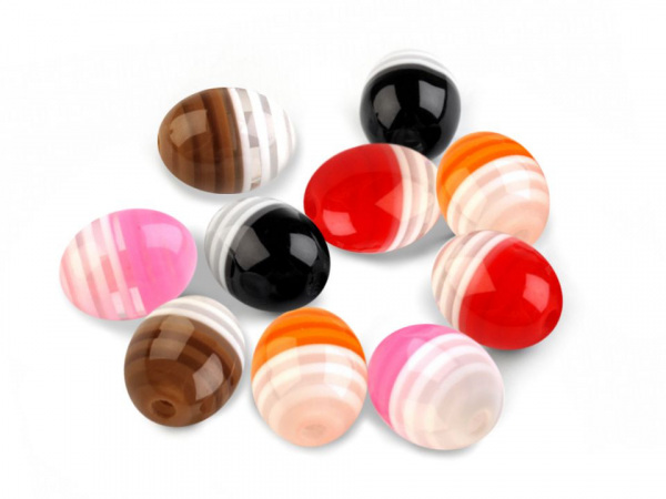 Plastové korálky s proužkem oliva 9x12 mm