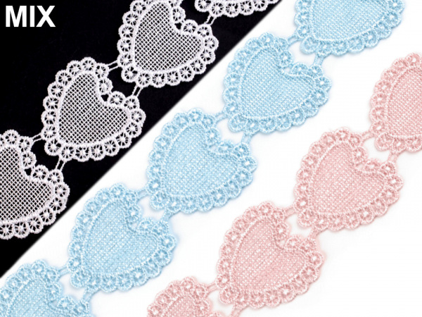 Vzdušná krajka / vsadka / nášivka šíře 50 mm srdce