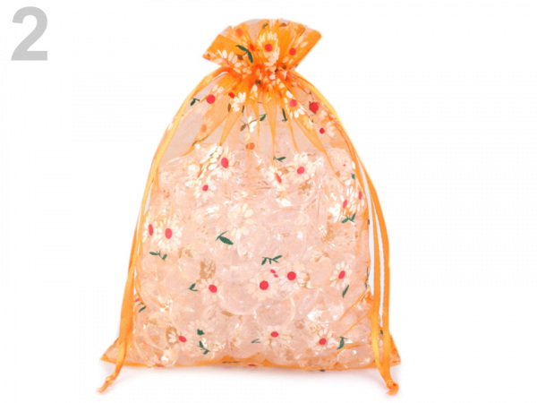 Dárkový pytlík 14,5x20 cm organza s květy