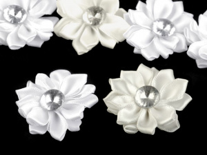 Saténový květ Ø40 mm s kamínkem