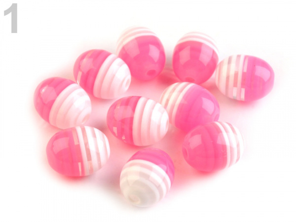 Plastové korálky s proužkem oliva 9x12 mm