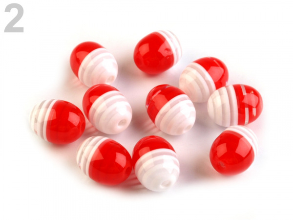 Plastové korálky s proužkem oliva 9x12 mm