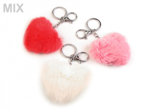 Kožešinová bambule na kabelku srdce