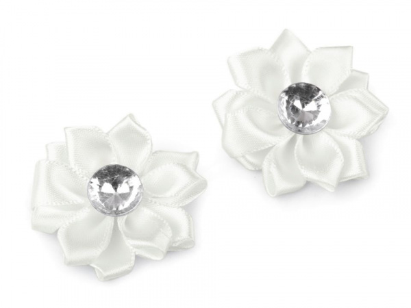 Saténový květ Ø40 mm s kamínkem