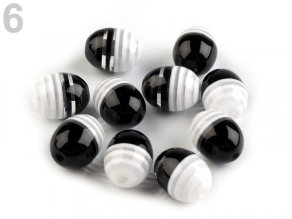 Plastové korálky s proužkem oliva 9x12 mm