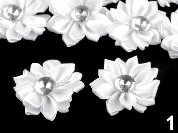 Saténový květ Ø40 mm s kamínkem