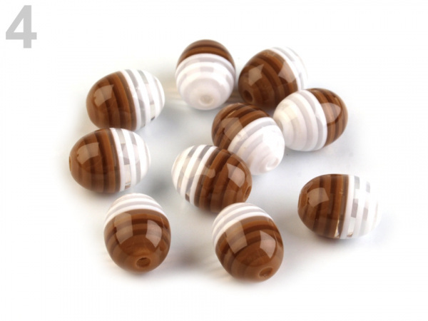 Plastové korálky s proužkem oliva 9x12 mm