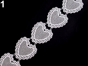 Vzdušná krajka / vsadka / nášivka šíře 50 mm srdce