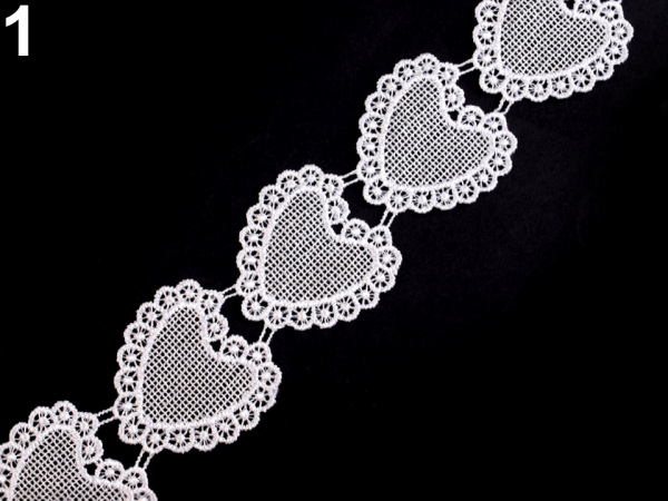 Vzdušná krajka / vsadka / nášivka šíře 50 mm srdce