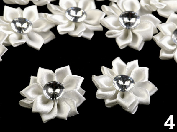 Saténový květ Ø40 mm s kamínkem