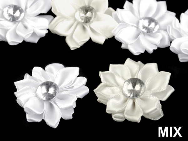 Saténový květ Ø40 mm s kamínkem