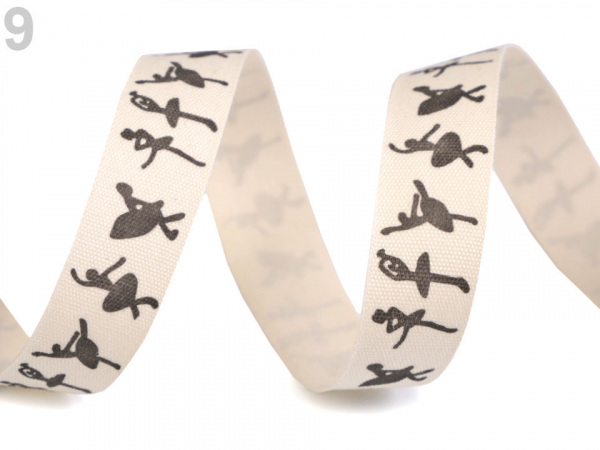 Bavlněná stuha šíře 15 mm s potiskem hvězdy, motýl, ptáček, sova, pejsek