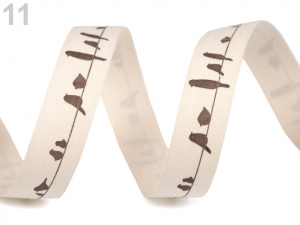 Bavlněná stuha šíře 15 mm s potiskem hvězdy, motýl, ptáček, sova, pejsek