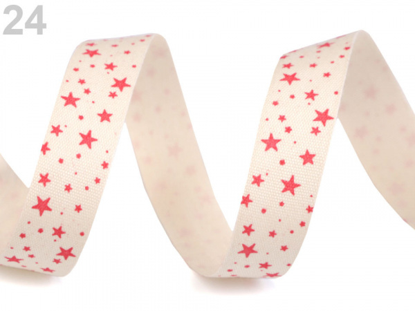 Bavlněná stuha šíře 15 mm s potiskem hvězdy, motýl, ptáček, sova, pejsek