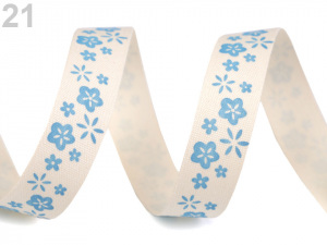 Bavlněná stuha šíře 15 mm s potiskem hvězdy, motýl, ptáček, sova, pejsek