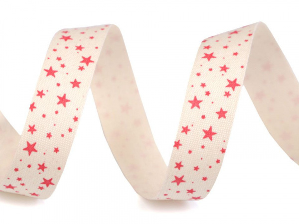 Bavlněná stuha šíře 15 mm s potiskem hvězdy, motýl, ptáček, sova, pejsek