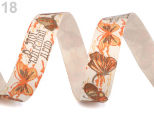 Bavlněná stuha šíře 15 mm s potiskem hvězdy, motýl, ptáček, sova, pejsek