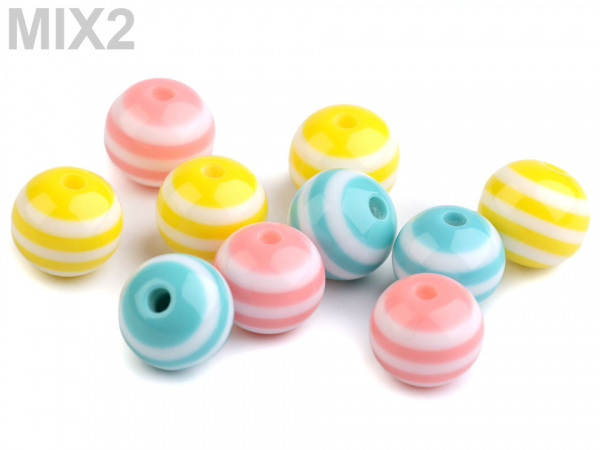 Plastové korálky s proužkem Ø12 mm