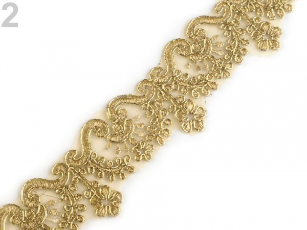 Vyšívaný prýmek na monofilu šíře 40 mm s lurexem