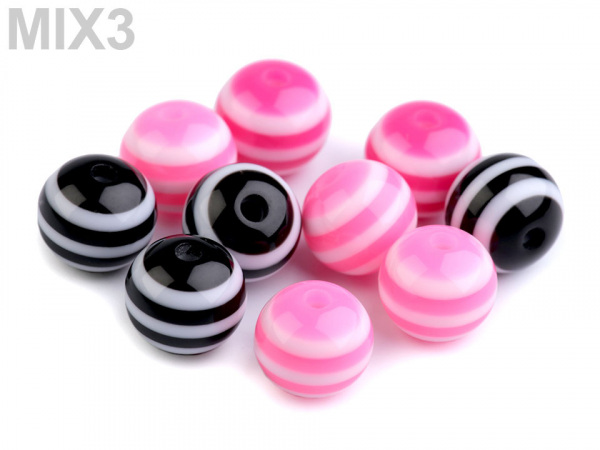 Plastové korálky s proužkem Ø12 mm