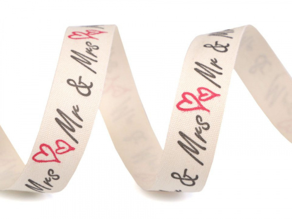 Bavlněná stuha šíře 15 mm s potiskem hvězdy, motýl, ptáček, sova, pejsek