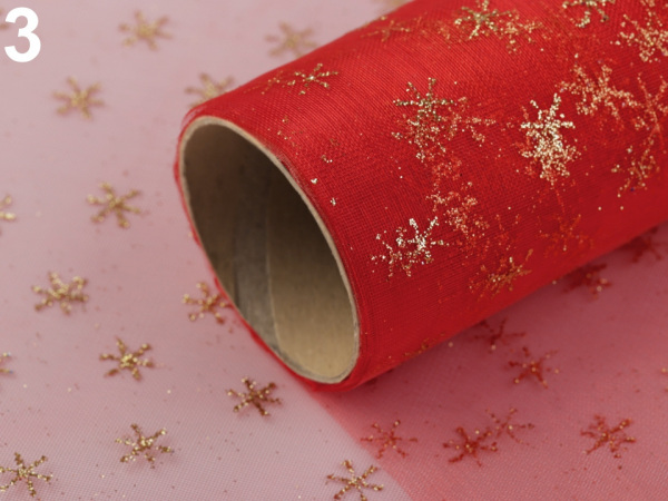 Organza vánoční s glitry šíře 36 cm