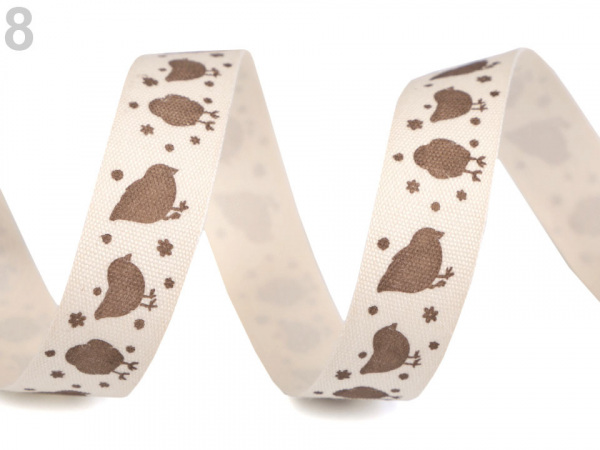 Bavlněná stuha šíře 15 mm s potiskem hvězdy, motýl, ptáček, sova, pejsek