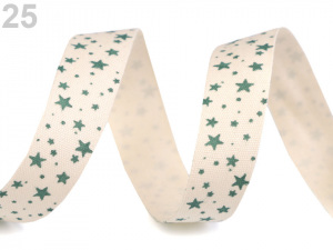 Bavlněná stuha šíře 15 mm s potiskem hvězdy, motýl, ptáček, sova, pejsek