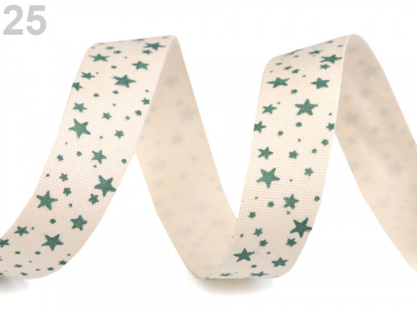 Bavlněná stuha šíře 15 mm s potiskem hvězdy, motýl, ptáček, sova, pejsek