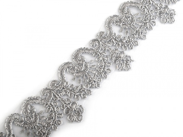 Vyšívaný prýmek na monofilu šíře 40 mm s lurexem