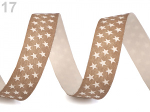 Bavlněná stuha šíře 15 mm s potiskem hvězdy, motýl, ptáček, sova, pejsek