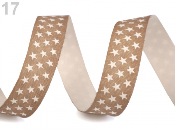 Bavlněná stuha šíře 15 mm s potiskem hvězdy, motýl, ptáček, sova, pejsek