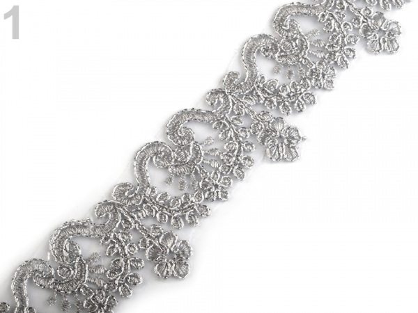 Vyšívaný prýmek na monofilu šíře 40 mm s lurexem