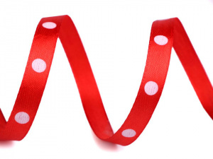 Saténová stuha s puntíky šíře 10 mm