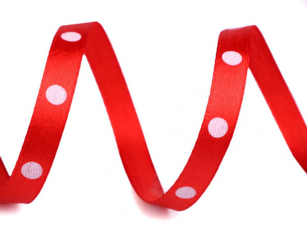 Saténová stuha s puntíky šíře 10 mm