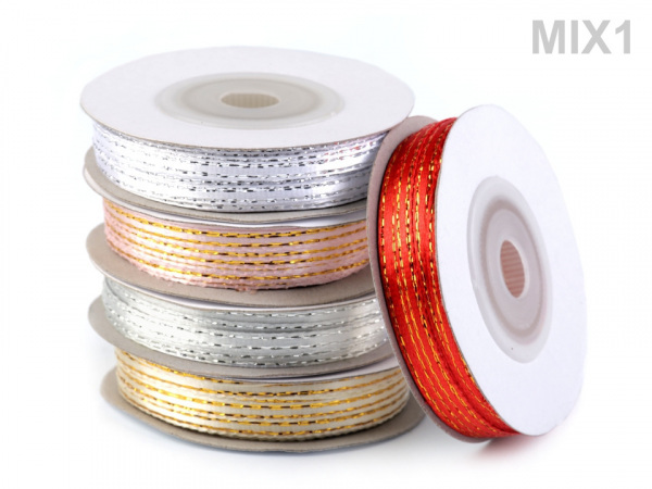 Atlasová stuha oboulící s lurexem šíře 3 mm