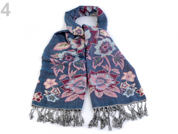 Oboustranná šála typu pashmina s třásněmi 70x175 cm