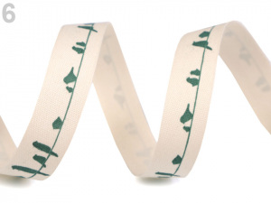 Bavlněná stuha šíře 15 mm s potiskem hvězdy, motýl, ptáček, sova, pejsek