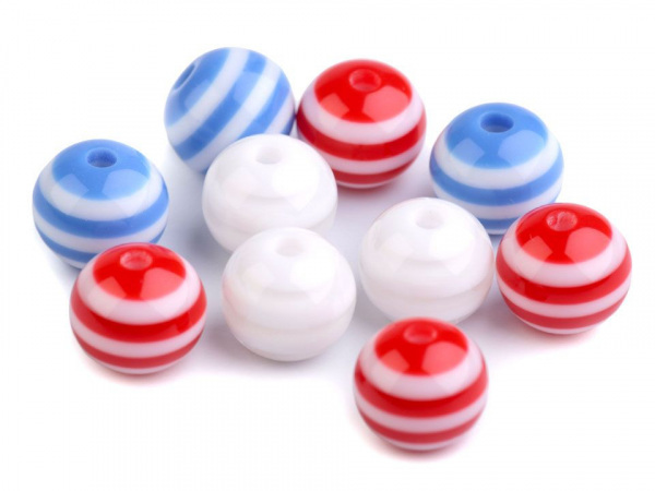 Plastové korálky s proužkem Ø12 mm