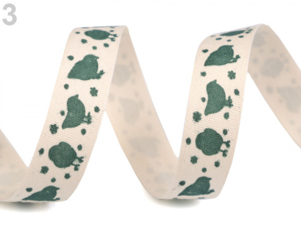 Bavlněná stuha šíře 15 mm s potiskem hvězdy, motýl, ptáček, sova, pejsek