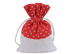 Dárkový pytlík 13x18 cm lněný s puntíky a krajkou