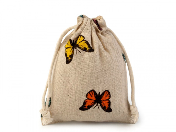 Lněný pytlík s motýly 10x13 cm