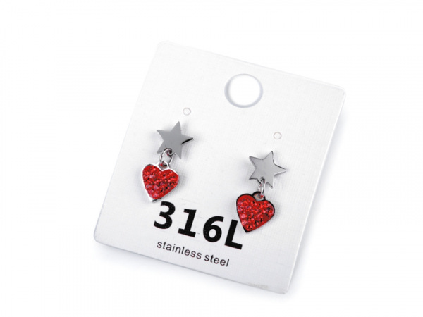 Náušnice z nerezové oceli srdce s broušenými kamínky