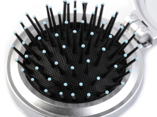 Skládací kartáč na vlasy se zrcátkem Ø6,5 cm