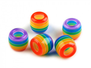 Plastové korálky s proužkem s velkým průvlekem 10x12 mm